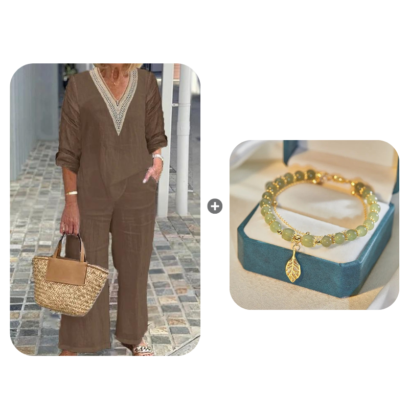 🥳2026 HOT SALE 50% OFF! 🥳 💞Women's V-Neck Top & Wide-Leg Pants