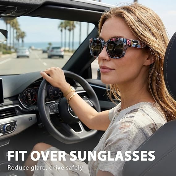 👓👓Polarized Fit Over Sunglasses for Women – UV400 Protection Floral Frame Wear Over Prescription Glasses