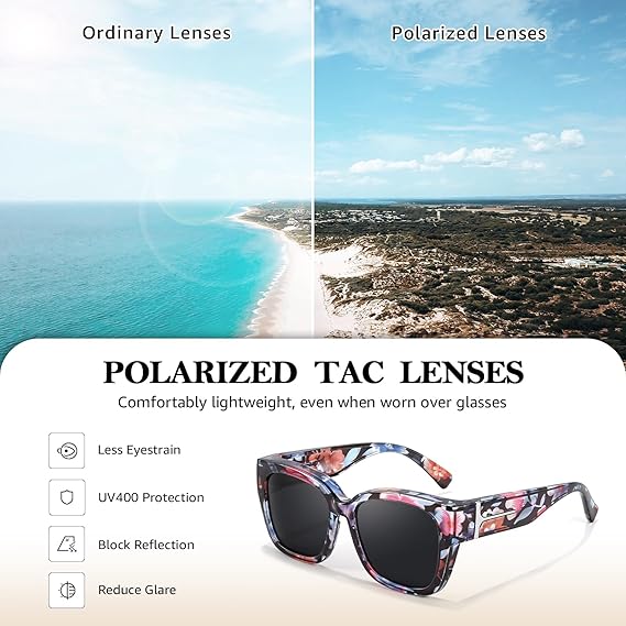 👓👓Polarized Fit Over Sunglasses for Women – UV400 Protection Floral Frame Wear Over Prescription Glasses