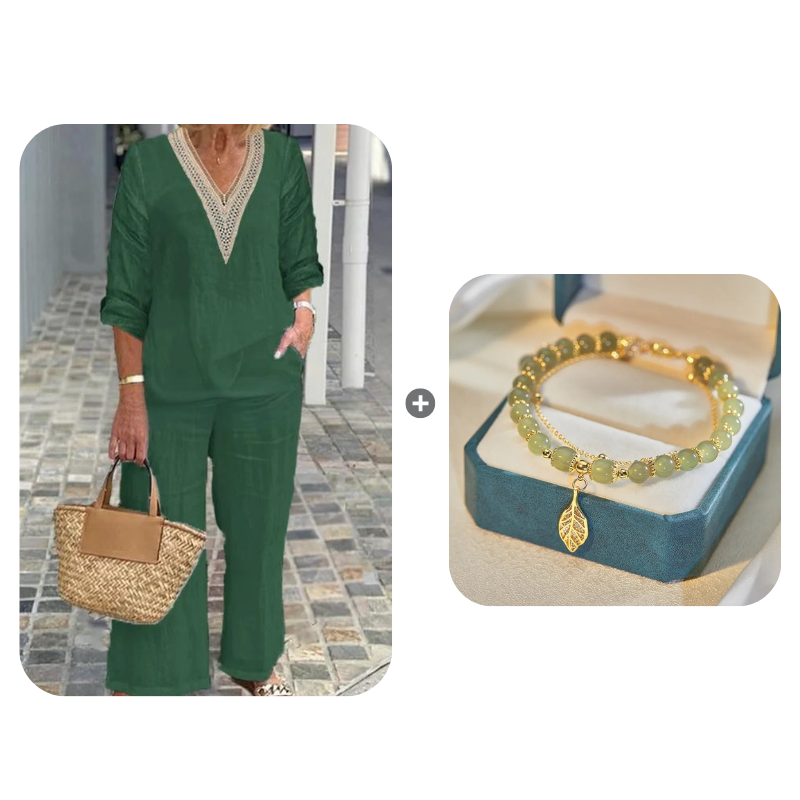 🥳2026 HOT SALE 50% OFF! 🥳 💞Women's V-Neck Top & Wide-Leg Pants