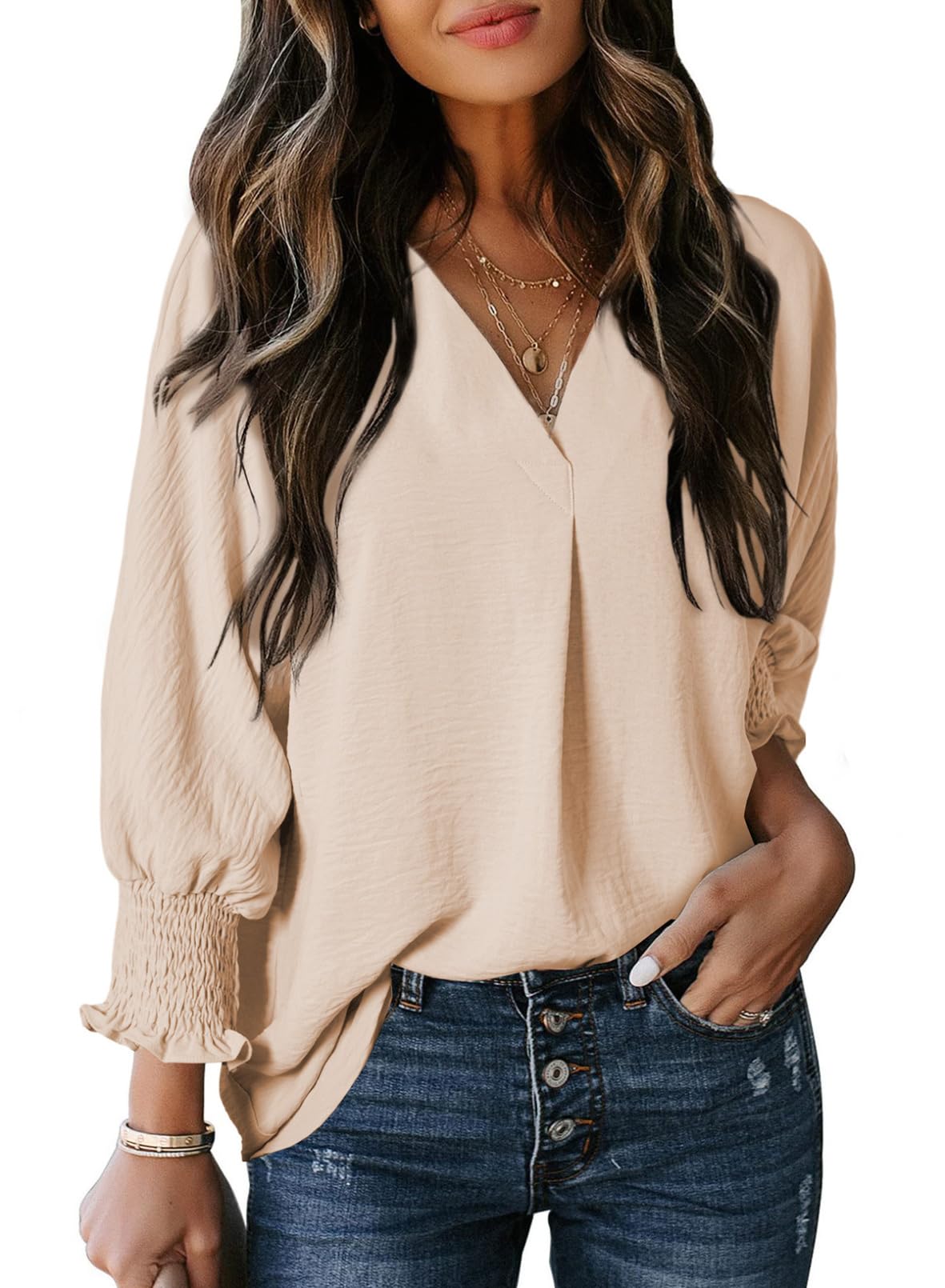 🔥🔥🔥Limited time sale Womens Casual 3/4 Sleeve V Neck Loose Fit Basic Tees