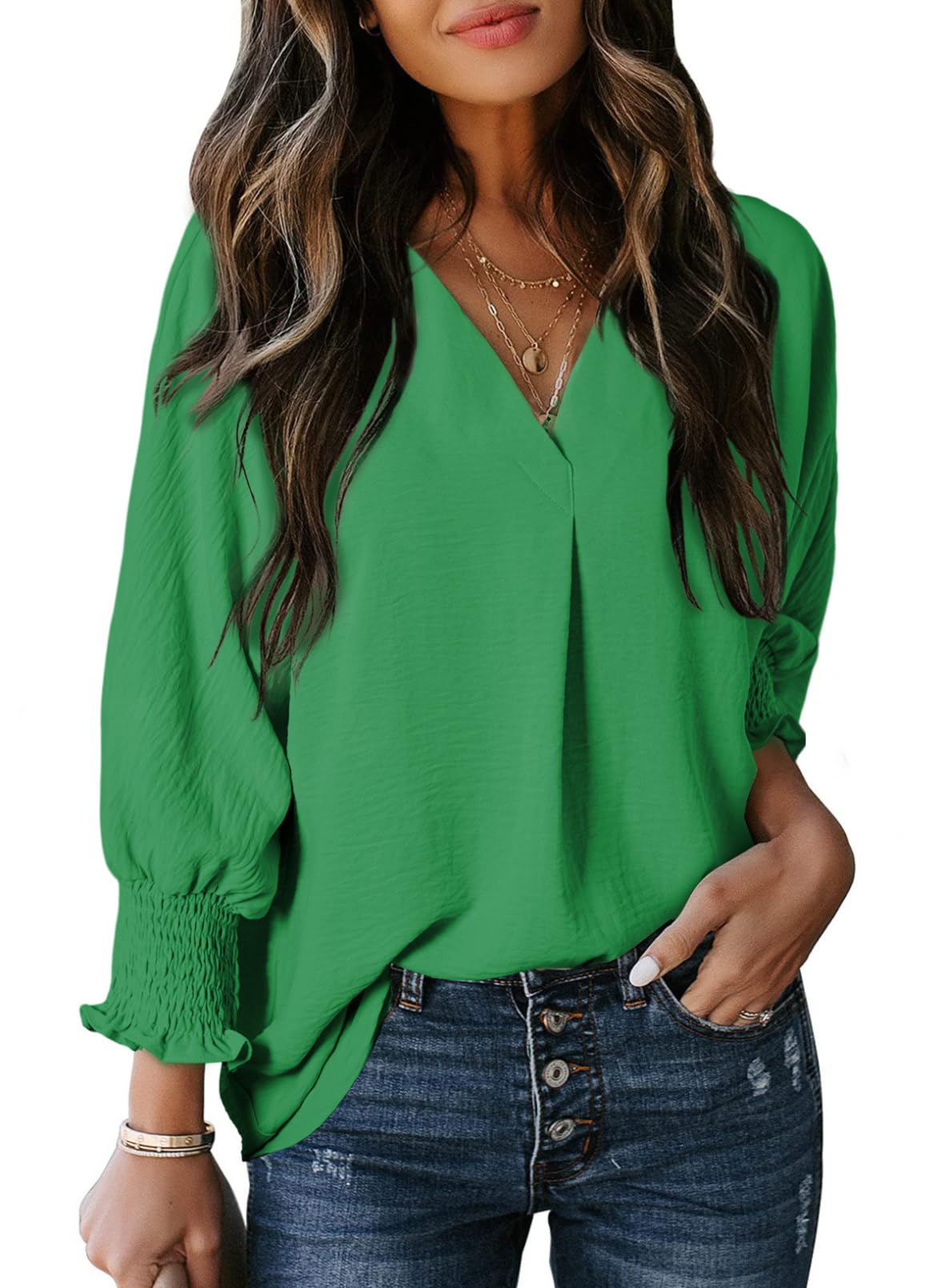 🔥🔥🔥Limited time sale Womens Casual 3/4 Sleeve V Neck Loose Fit Basic Tees