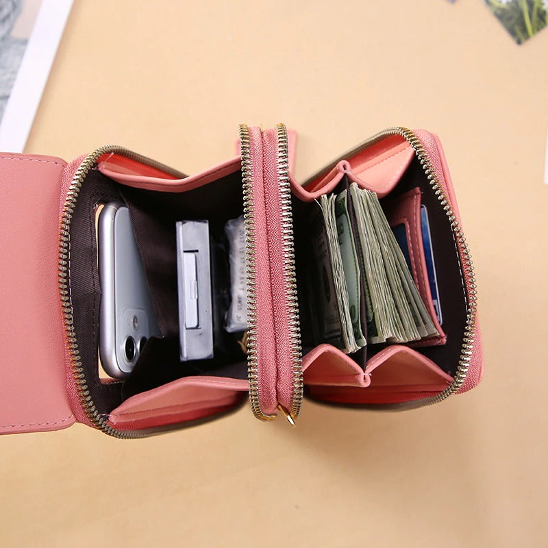 🌷🌷Fashionable Soft Vegan Leather Double Zipper Cross-body Wallet Bags