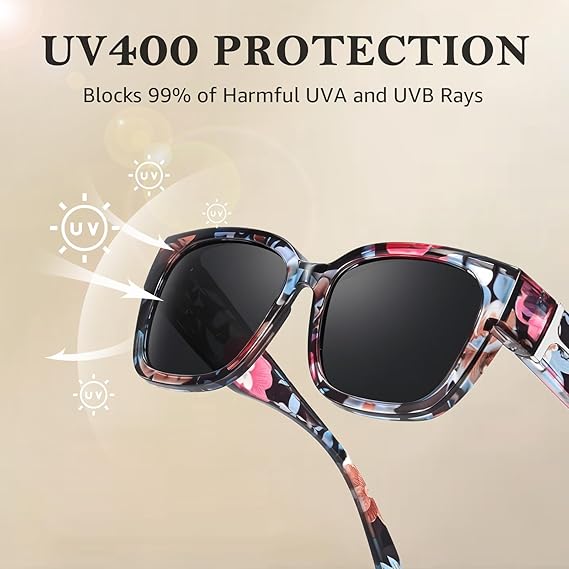👓👓Polarized Fit Over Sunglasses for Women – UV400 Protection Floral Frame Wear Over Prescription Glasses
