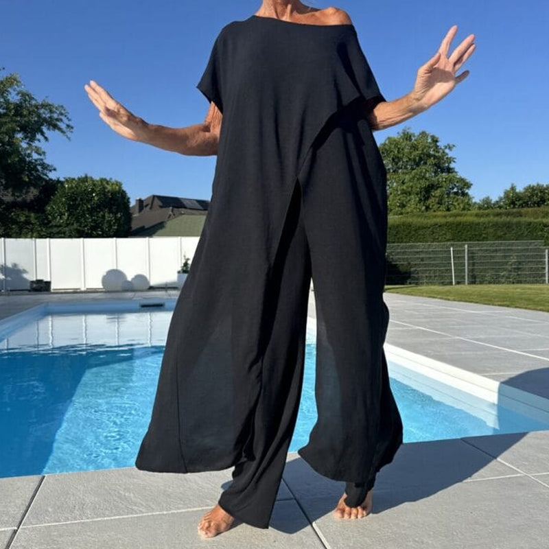 🌸Summer Hot Sale 50%OFF🌸Solid Color Off-Shoulder Top & Pants Set
