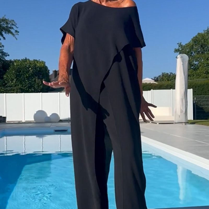 🌸Summer Hot Sale 50%OFF🌸Solid Color Off-Shoulder Top & Pants Set