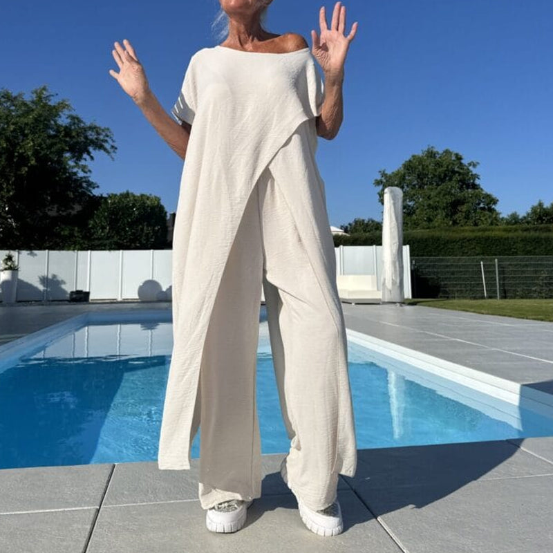 🌸Summer Hot Sale 50%OFF🌸Solid Color Off-Shoulder Top & Pants Set