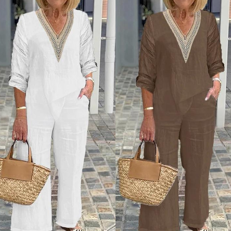 🥳2026 HOT SALE 50% OFF! 🥳 💞Women's V-Neck Top & Wide-Leg Pants