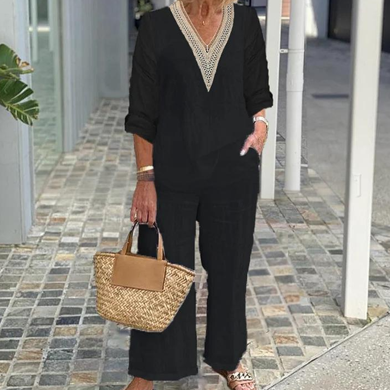 🥳2026 HOT SALE 50% OFF! 🥳 💞Women's V-Neck Top & Wide-Leg Pants