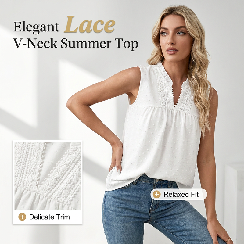 🌿🌿2026 New Arrivals 50% OFF💥Women’s Polka-Dot Sleeveless Top with Lace V-Neck